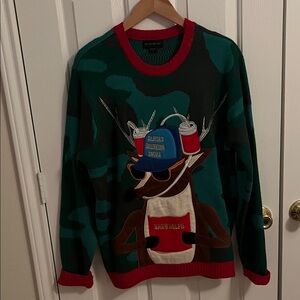 Topia Men's Green and Red Reindeer Sweater